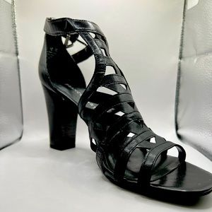 Franco Sarto Cut Leather Ankle Strap High Heel